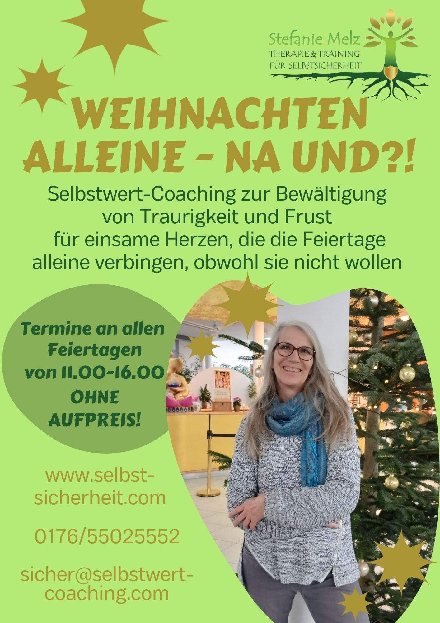 Weihnachten alleine - na und?! Selbstwert-Coaching an den Feiertagen. Stefanie Melz, Therapie & Training für Selbstsicherheit, Münster